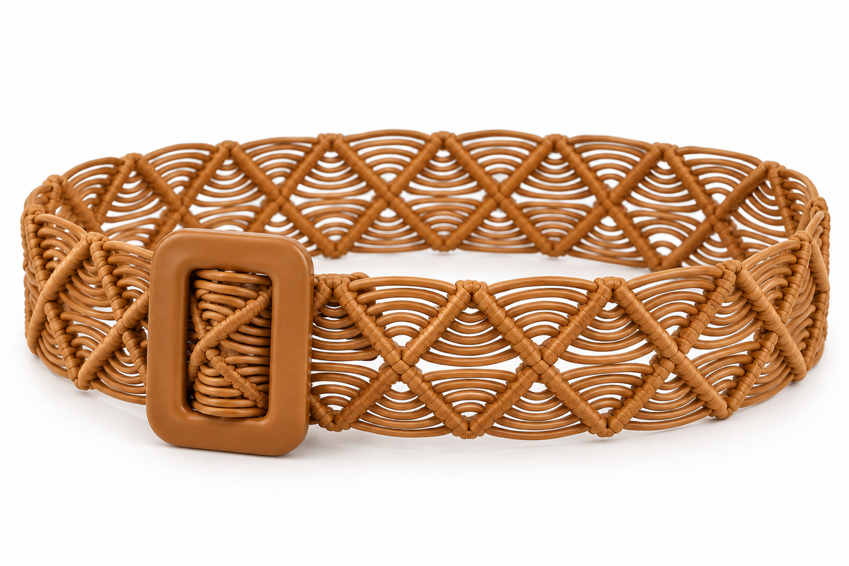 Cinturón calado con hebilla rectangular · camel-completo