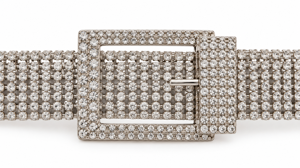 Cinturón de brillos con hebilla rectangular · plateado-cierre