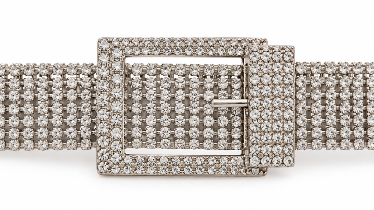 Cinturón de brillos con hebilla rectangular · plateado-cierre
