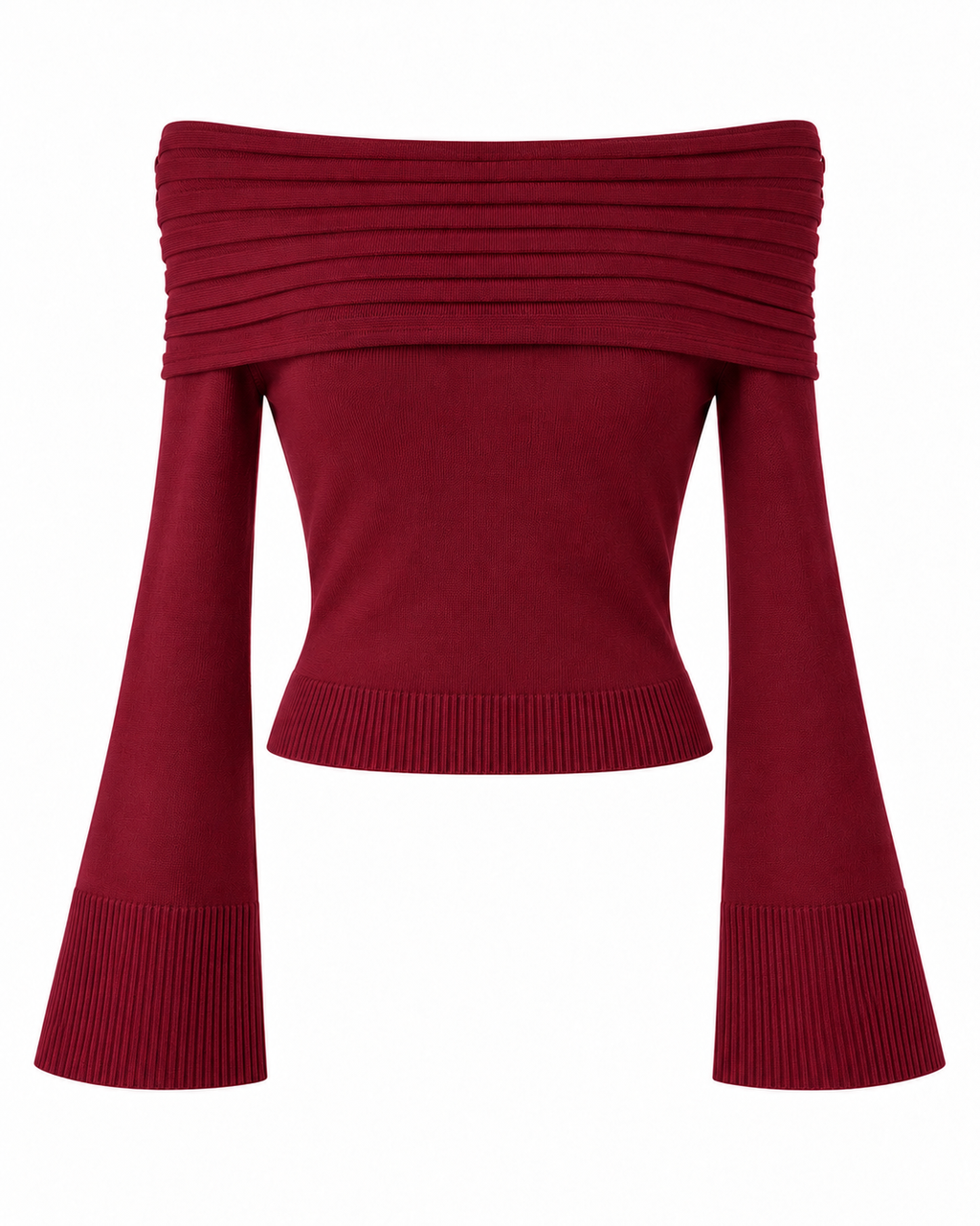Jersey con escote de pliegues y mangas acampanadas — granate-espalda
