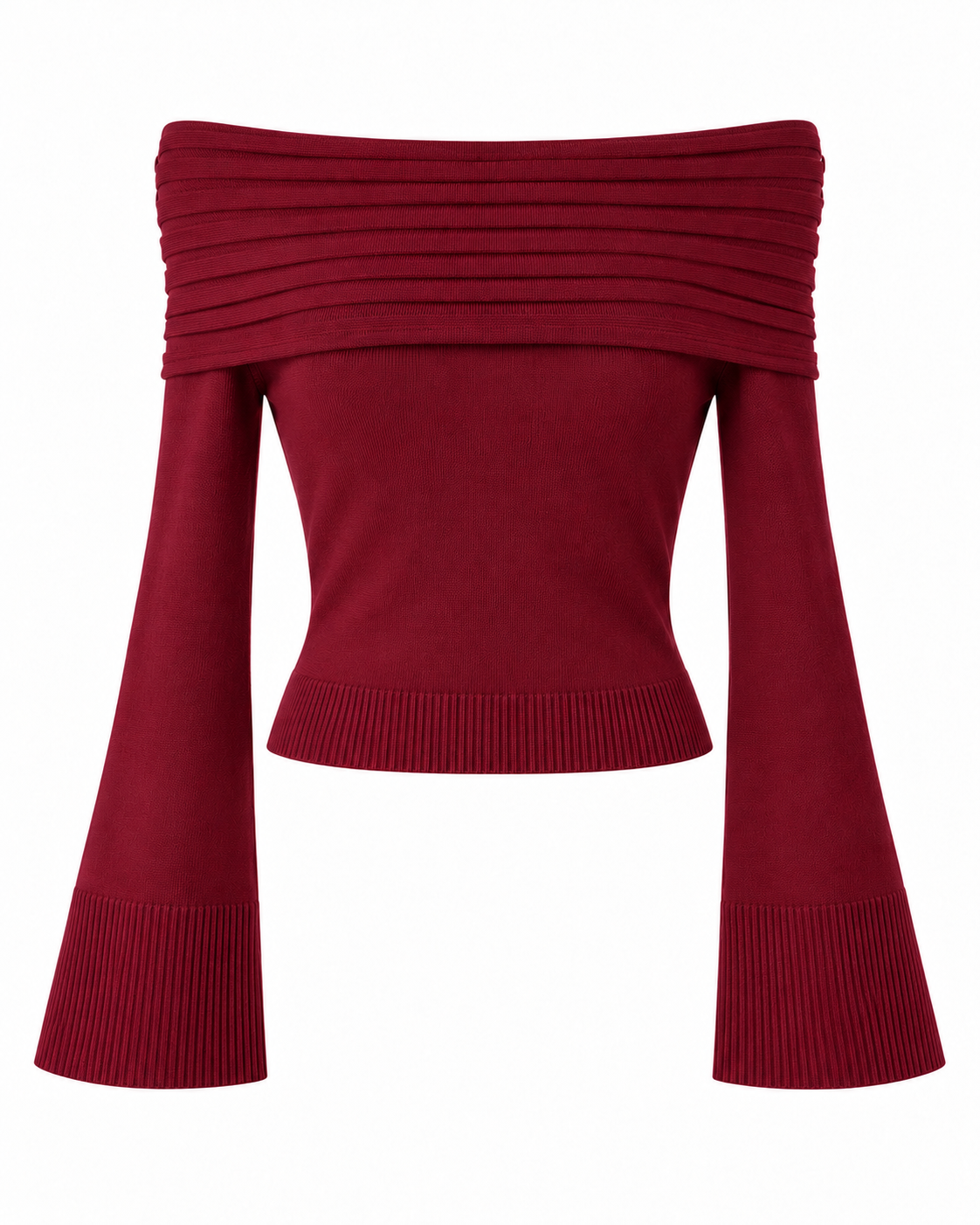 Jersey con escote de pliegues y mangas acampanadas — granate-espalda