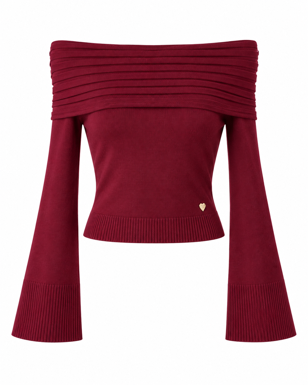 Jersey con escote de pliegues y mangas acampanadas — granate-frente