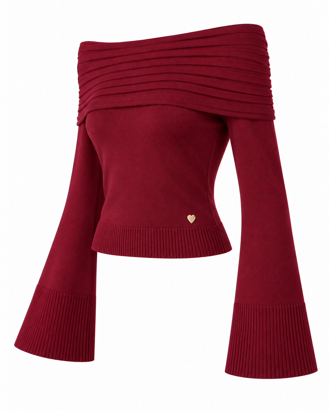 Jersey con escote de pliegues y mangas acampanadas — granate-lateral-derecho