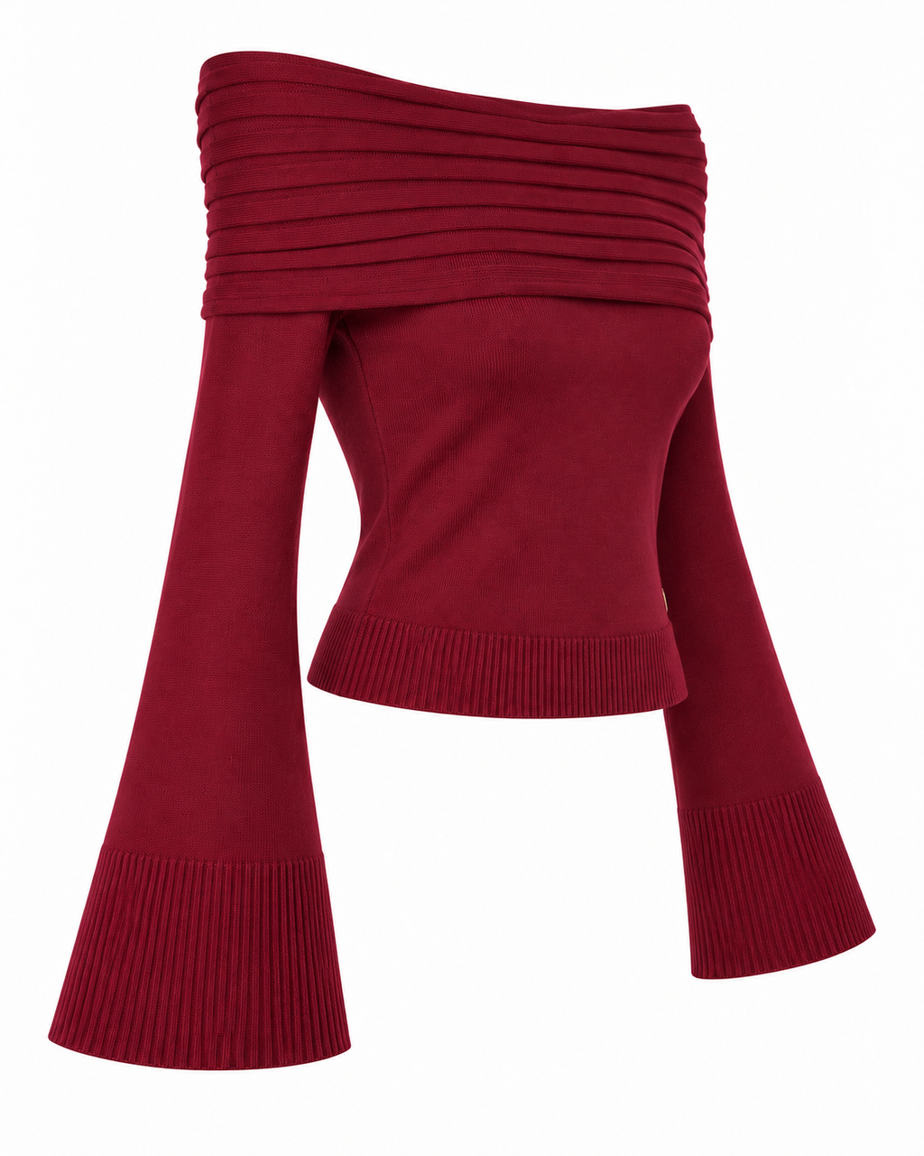 Jersey con escote de pliegues y mangas acampanadas — granate-lateral-izquierdo