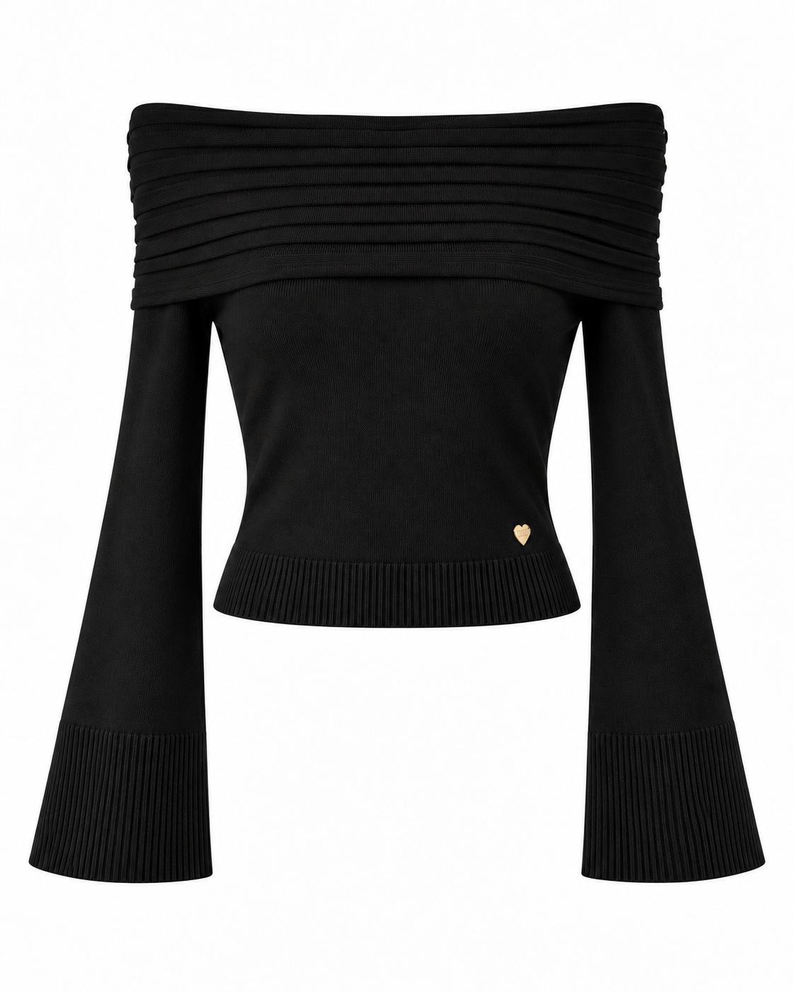 Jersey con escote de pliegues y mangas acampanadas — negro-frente