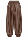 Pantalón brillante con bolsillos y bajos fruncidos — marron-frente