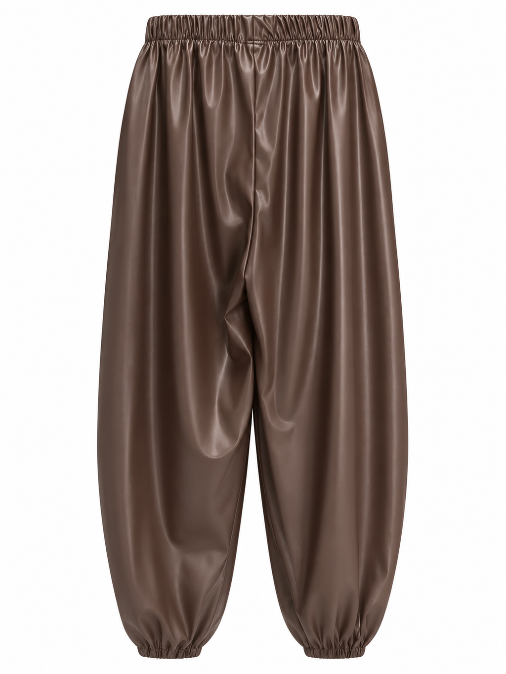 Pantalón de acabado brillante con bajos fruncidos — marron-espalda