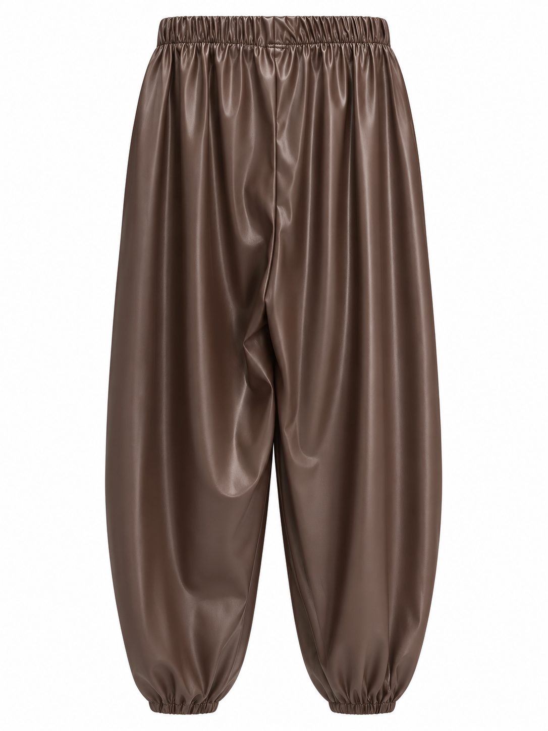 Pantalón de acabado brillante con bajos fruncidos — marron-espalda