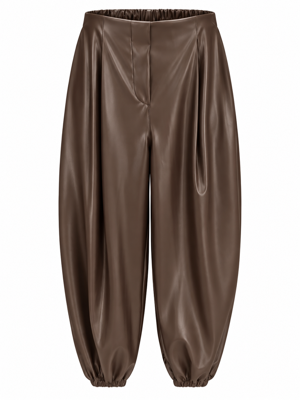 Pantalón de acabado brillante con bajos fruncidos — marron-frente