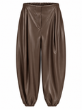 Pantalón de acabado brillante con bajos fruncidos — marron-frente