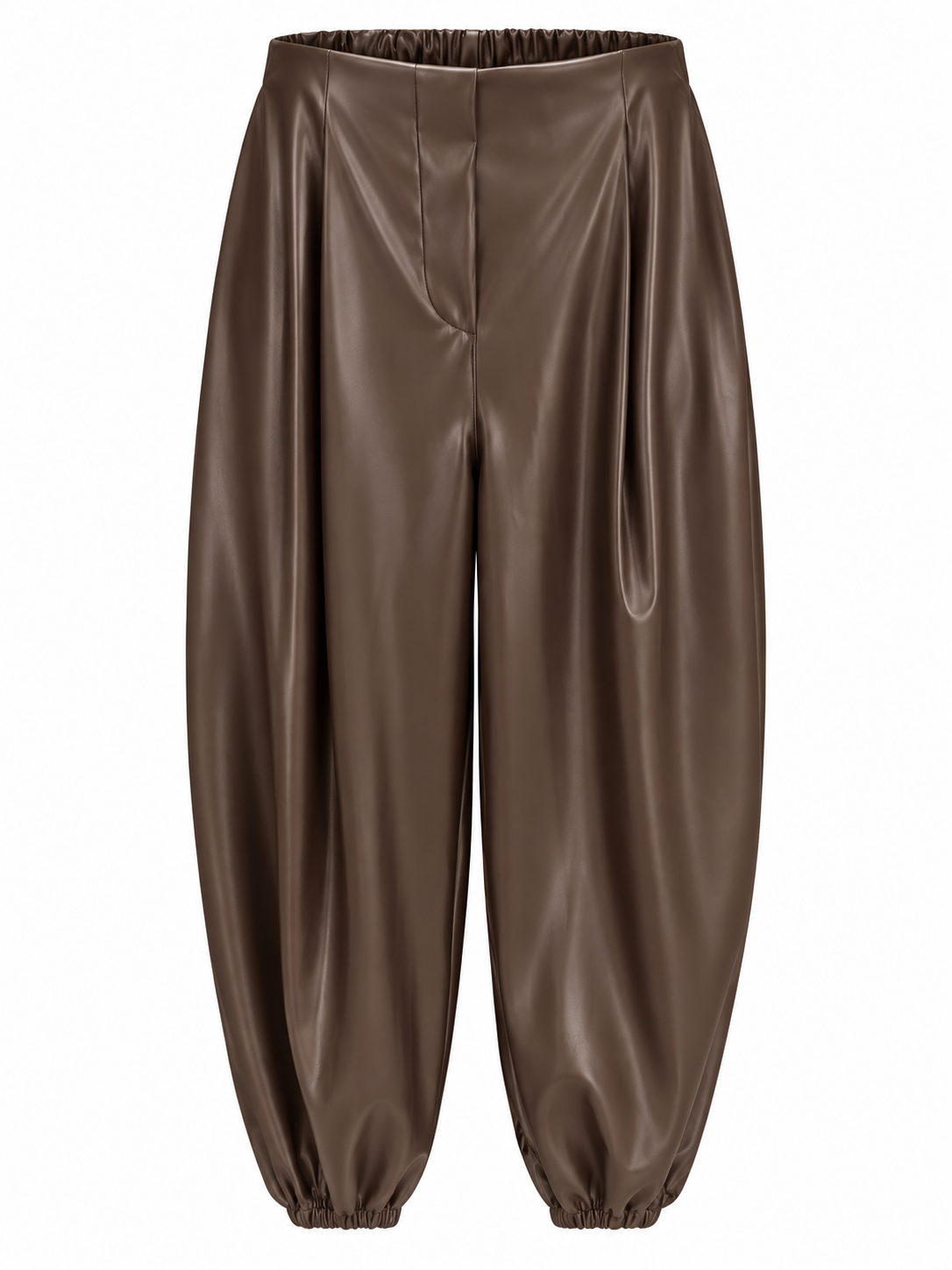 Pantalón de acabado brillante con bajos fruncidos — marron-frente