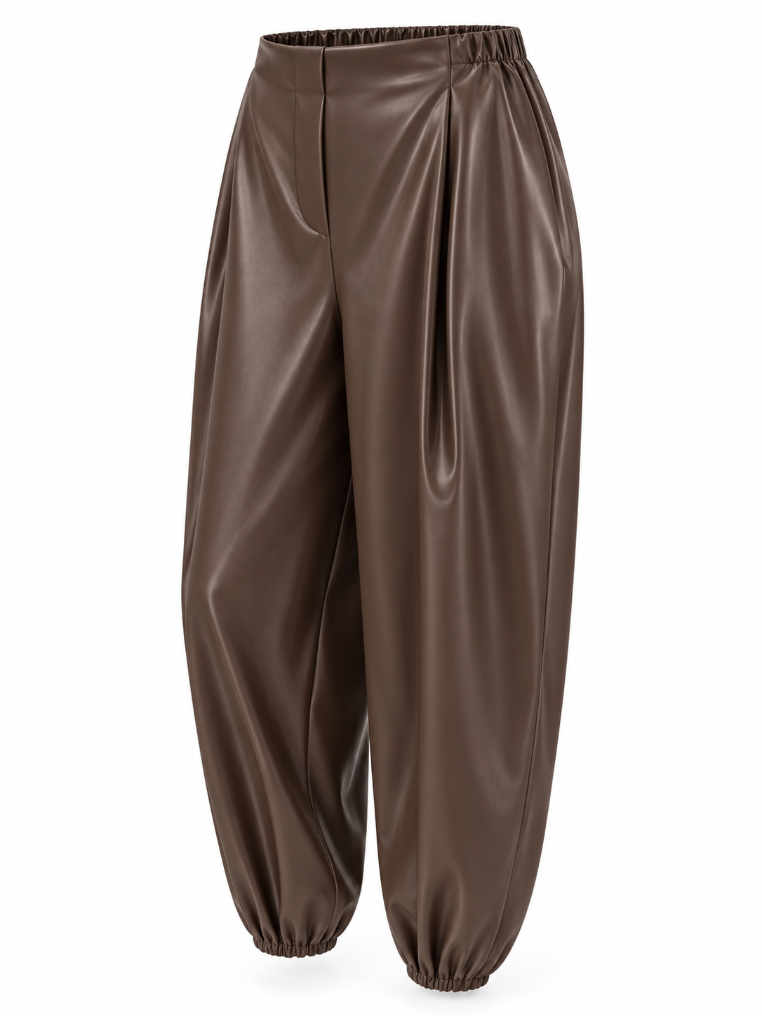 Pantalón de acabado brillante con bajos fruncidos — marron-lateral-derecho