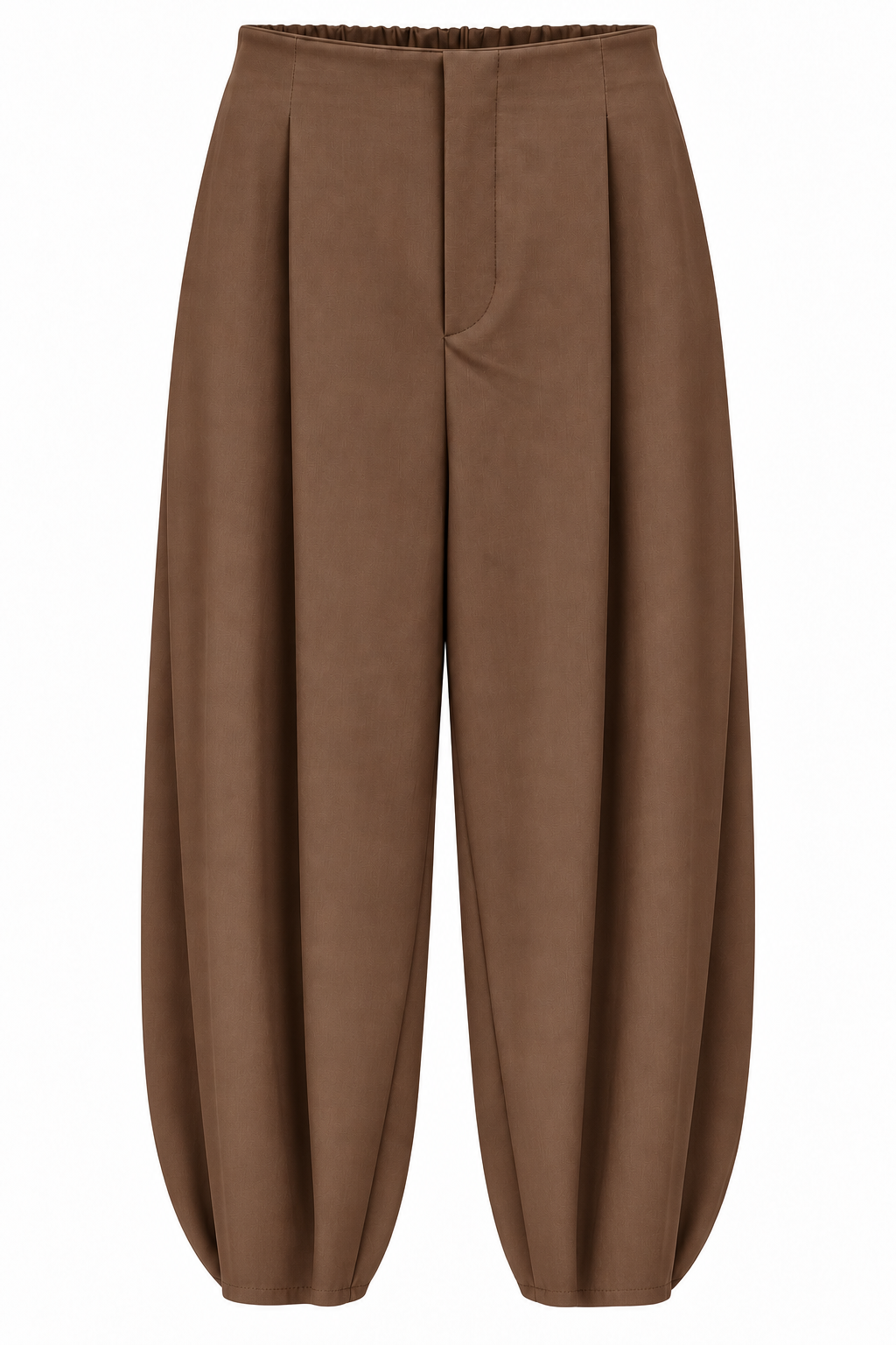 Pantalón marrón holgado con cintura elástica — frente