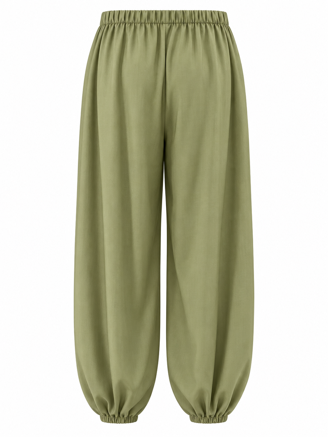 Pantalón verde oliva con bajos fruncidos — espalda