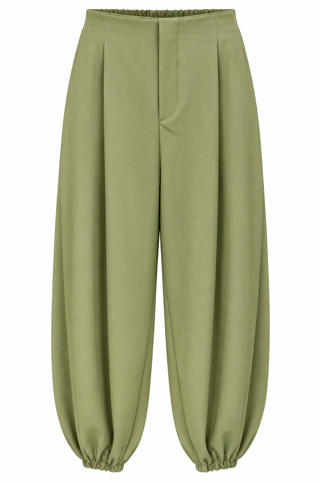 Pantalón verde oliva con bajos fruncidos — frente