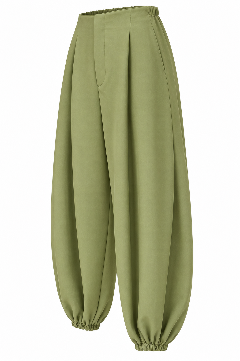 Pantalón verde oliva con bajos fruncidos — lateral-derecho