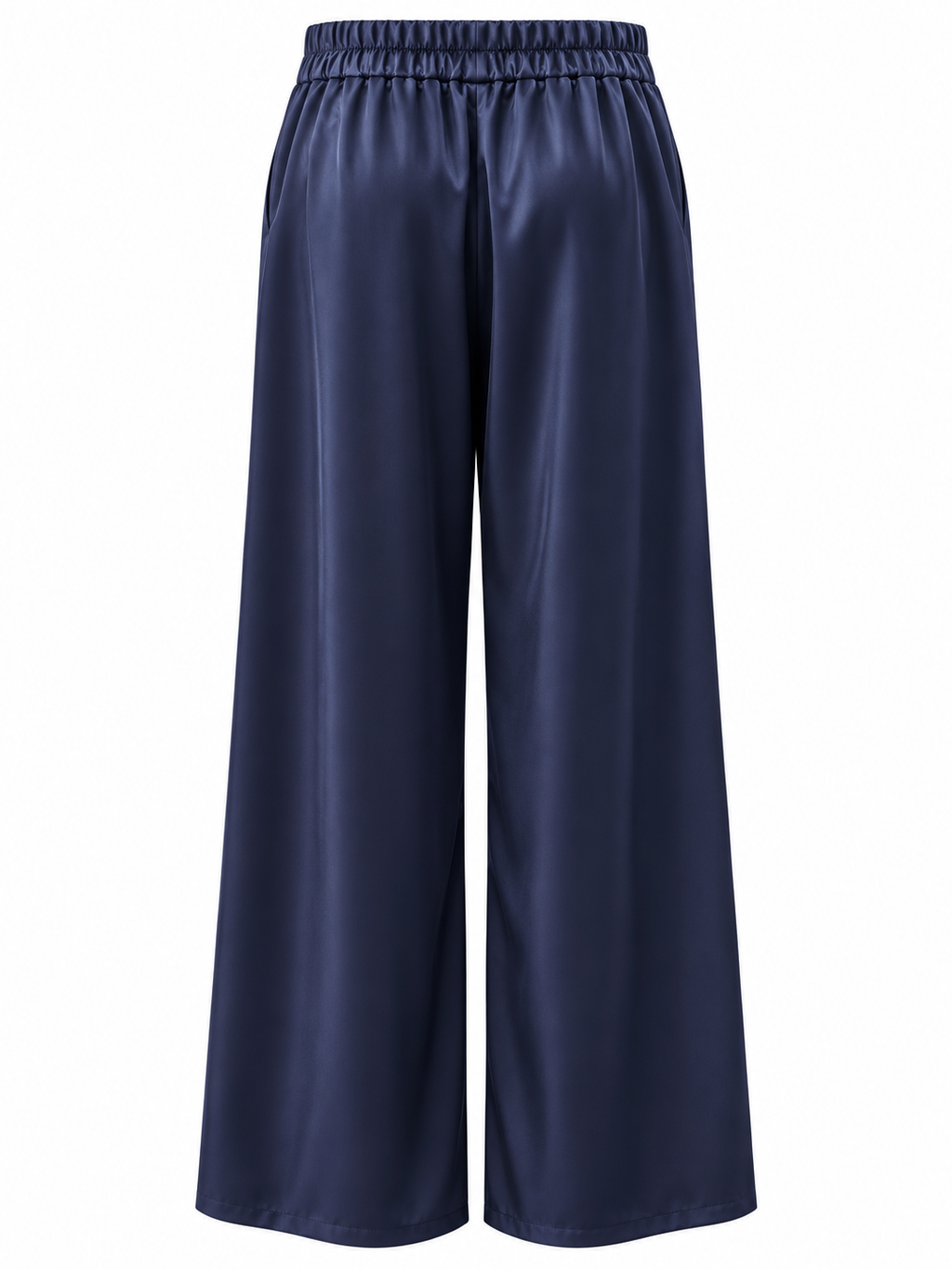 Pantalón satinado azul marino de pierna ancha — espalda