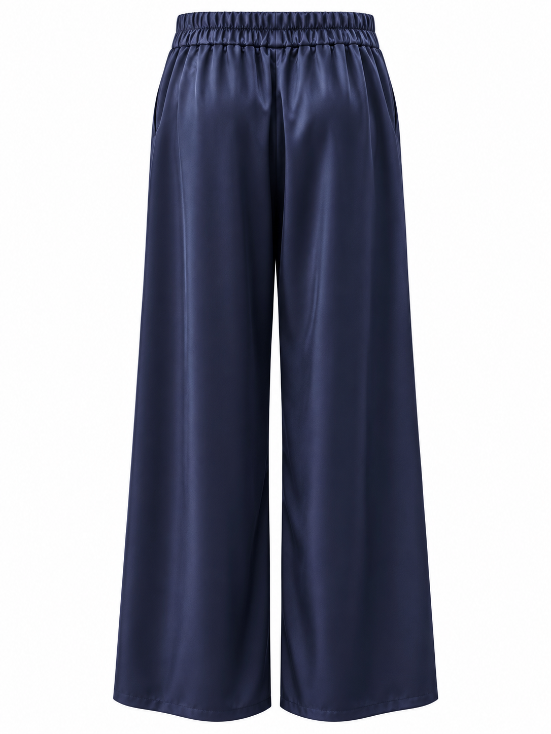 Pantalón satinado azul marino de pierna ancha — espalda