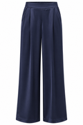 Pantalón satinado azul marino de pierna ancha — frente
