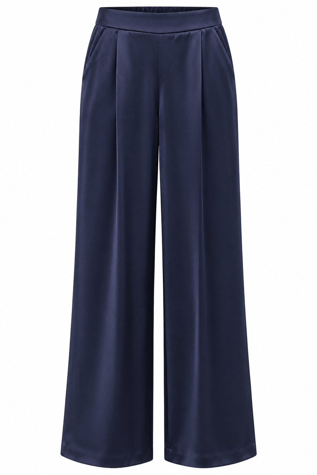 Pantalón satinado azul marino de pierna ancha — frente
