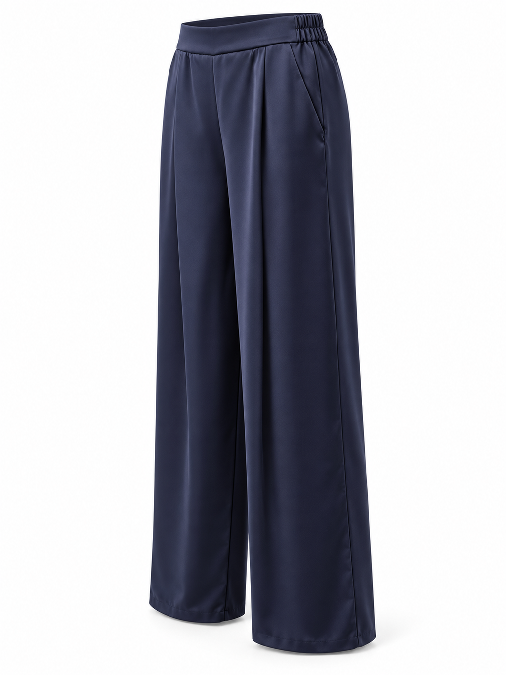 Pantalón satinado azul marino de pierna ancha — lateral-derecho