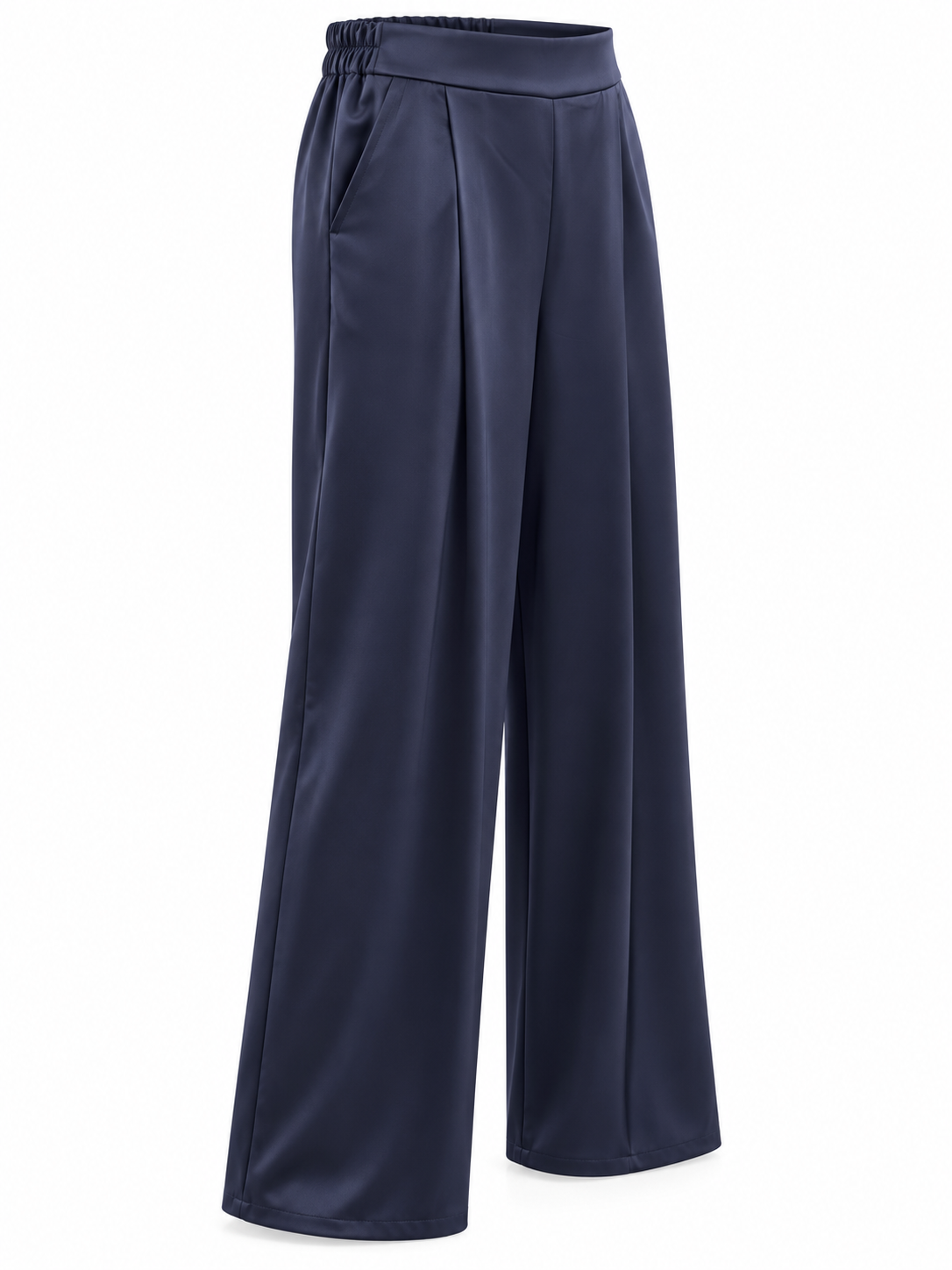 Pantalón satinado azul marino de pierna ancha — lateral-izquierdo