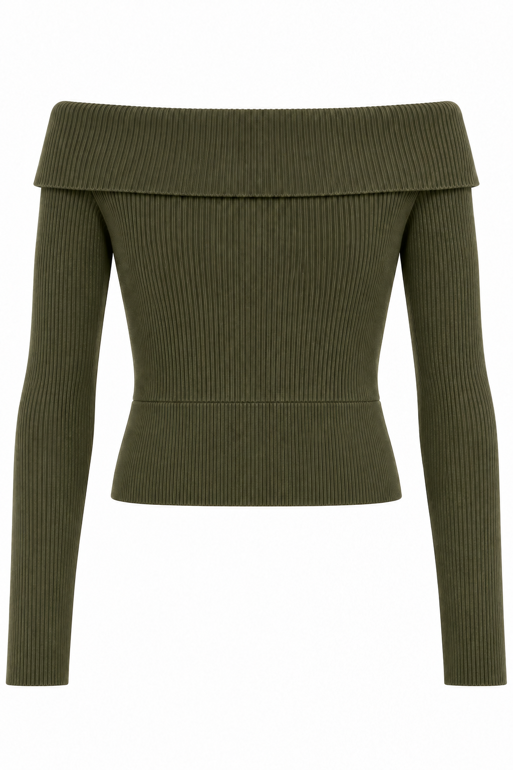 Jersey de canalé con hombros descubiertos verde oliva — espalda