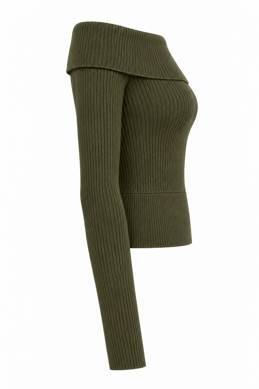 Jersey de canalé con hombros descubiertos verde oliva — lateral-derecho