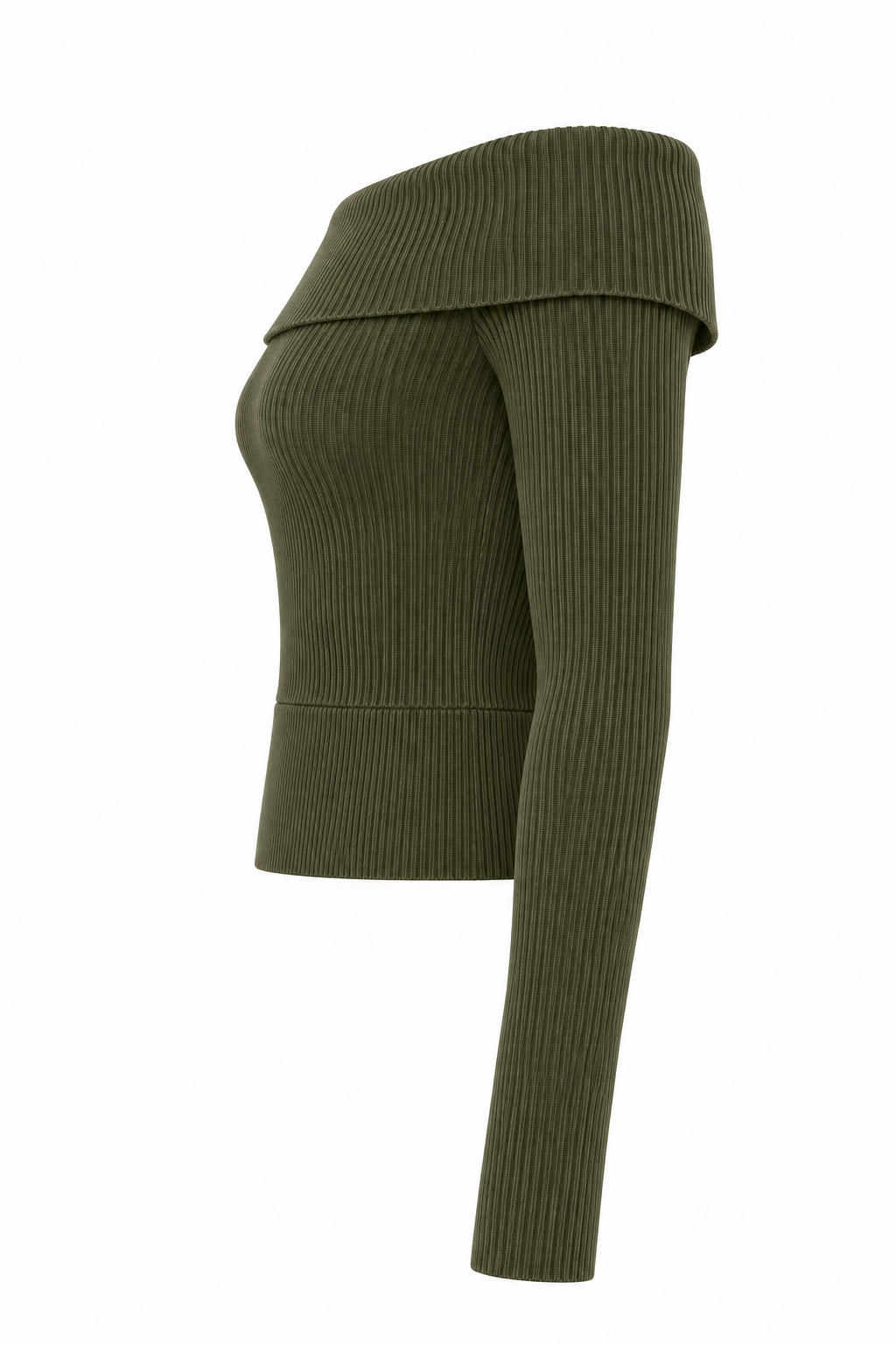 Jersey de canalé con hombros descubiertos verde oliva — lateral-izquierdo