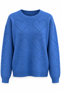 Jersey de punto con corazones en relieve azul — frontal