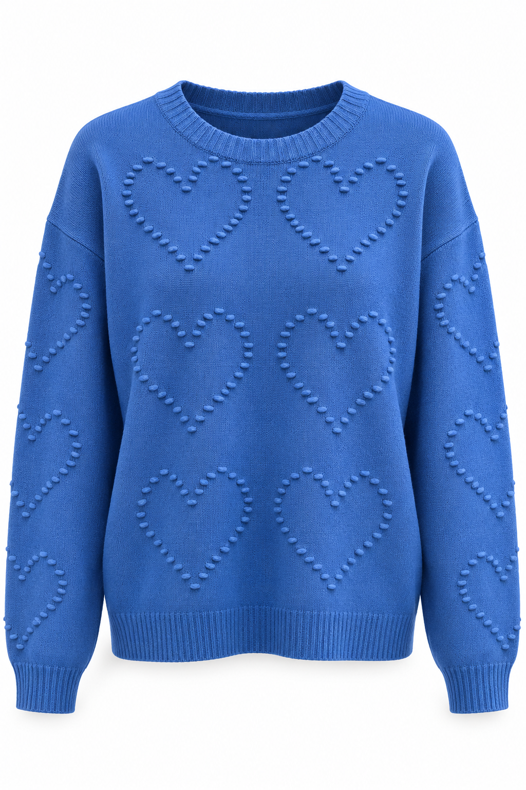 Jersey de punto con corazones en relieve azul — frontal