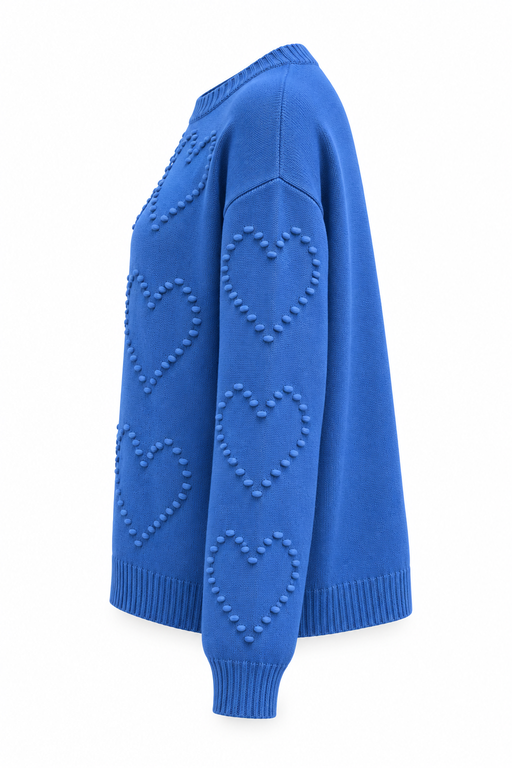 Jersey de punto con corazones en relieve azul — lateral-1