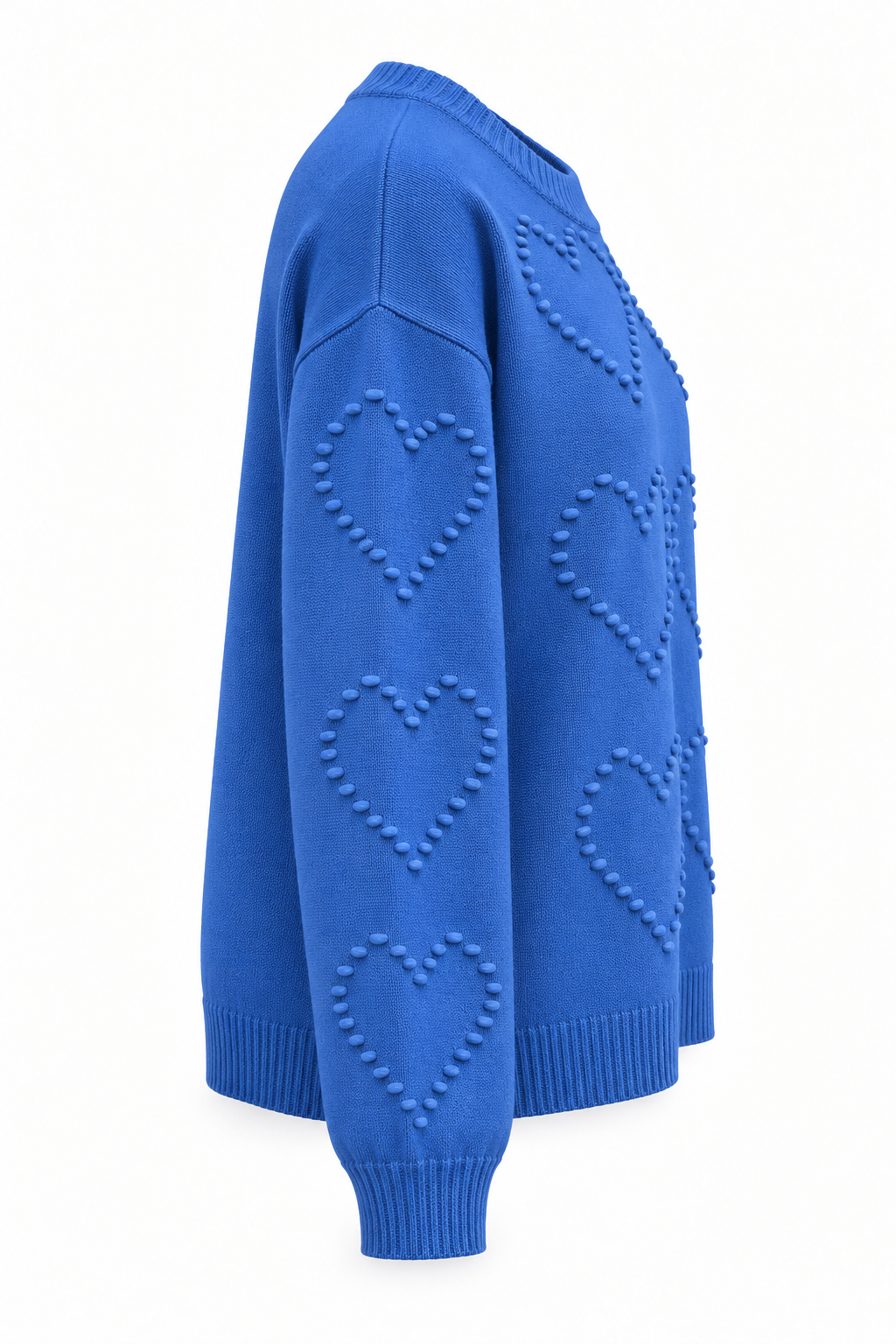 Jersey de punto con corazones en relieve azul — lateral-2