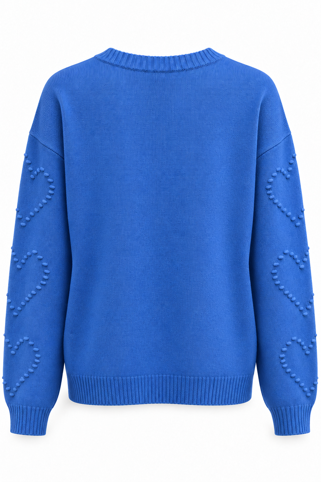Jersey de punto con corazones en relieve azul — trasera