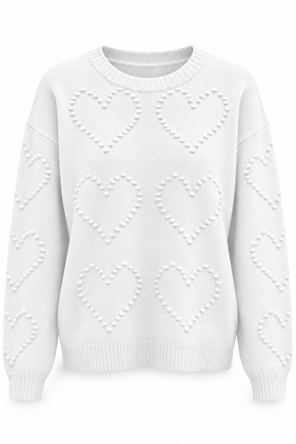 Jersey de punto con corazones en relieve blanco — frontal