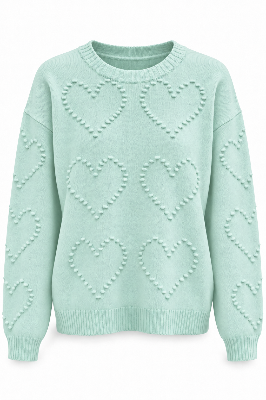 Jersey de punto con corazones en relieve verde agua — frontal