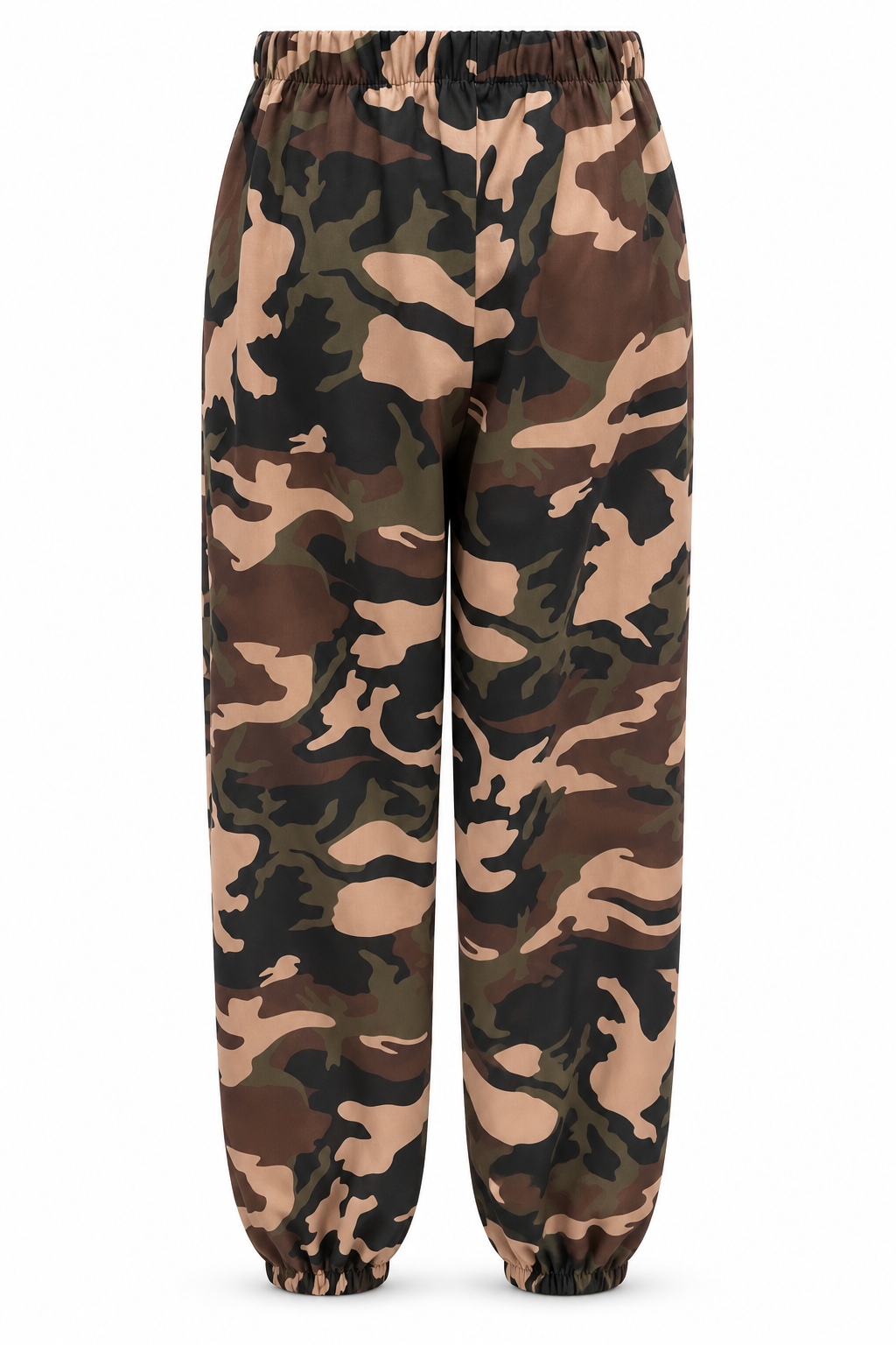Pantalón de camuflaje con bajos fruncidos, vista trasera