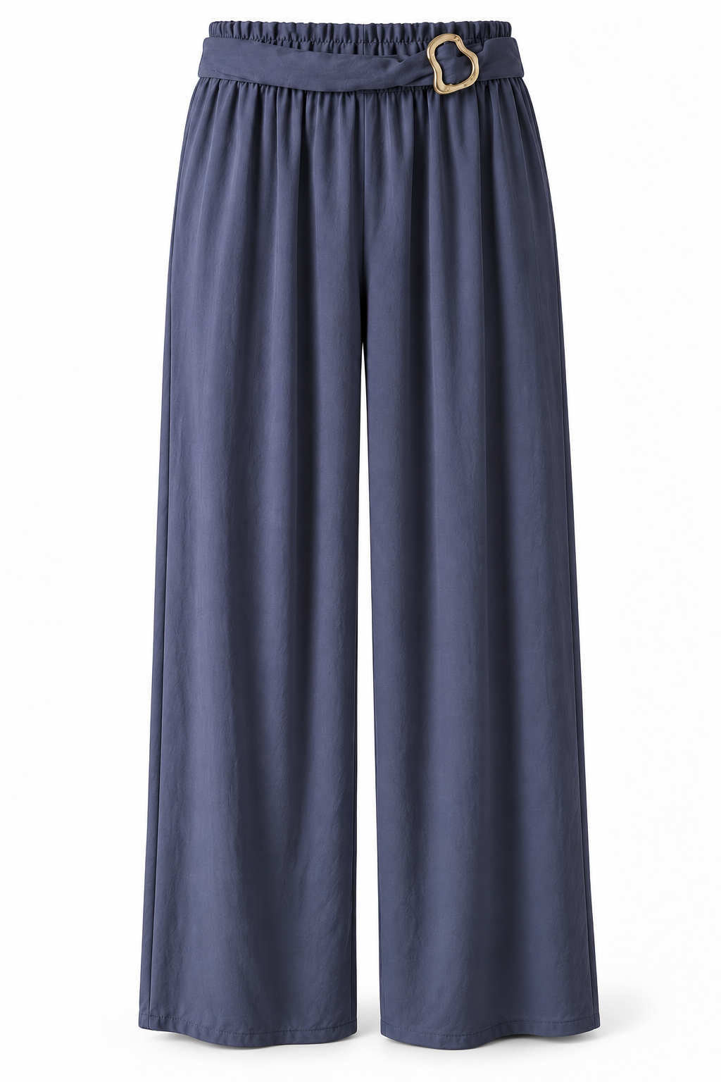 Pantalón de pierna recta con cinturón y hebilla dorada — Azul marino — frontal