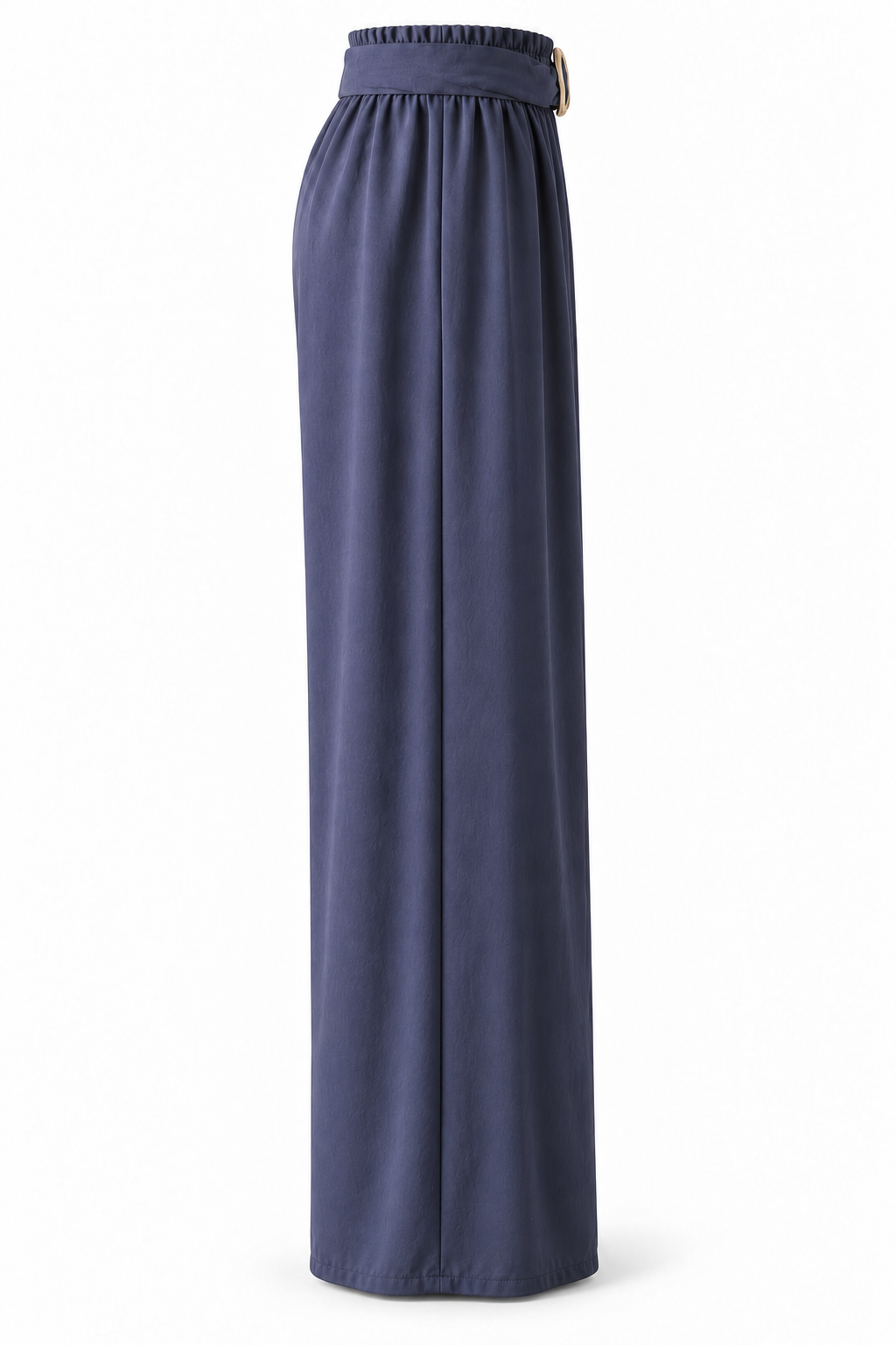 Pantalón de pierna recta con cinturón y hebilla dorada — Azul marino — lateral-1