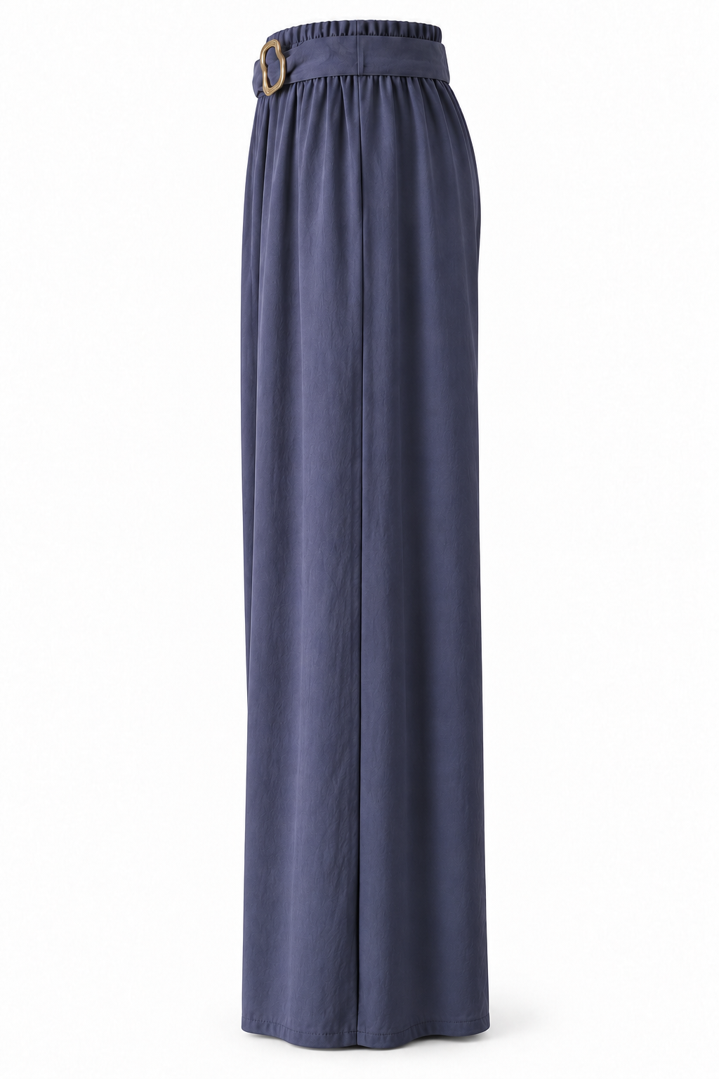 Pantalón de pierna recta con cinturón y hebilla dorada — Azul marino — lateral-2
