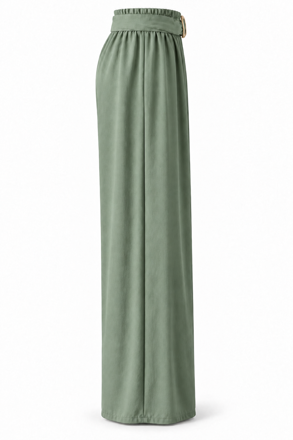 Pantalón de pierna recta con cinturón y hebilla dorada — Verde — lateral-1