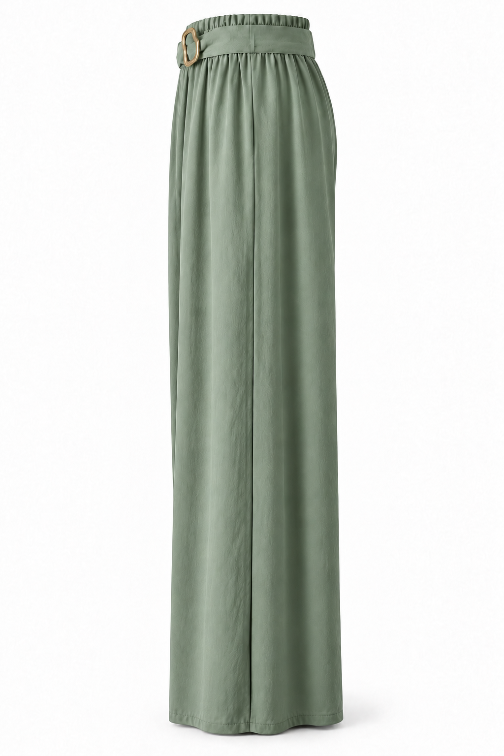 Pantalón de pierna recta con cinturón y hebilla dorada — Verde — lateral-2