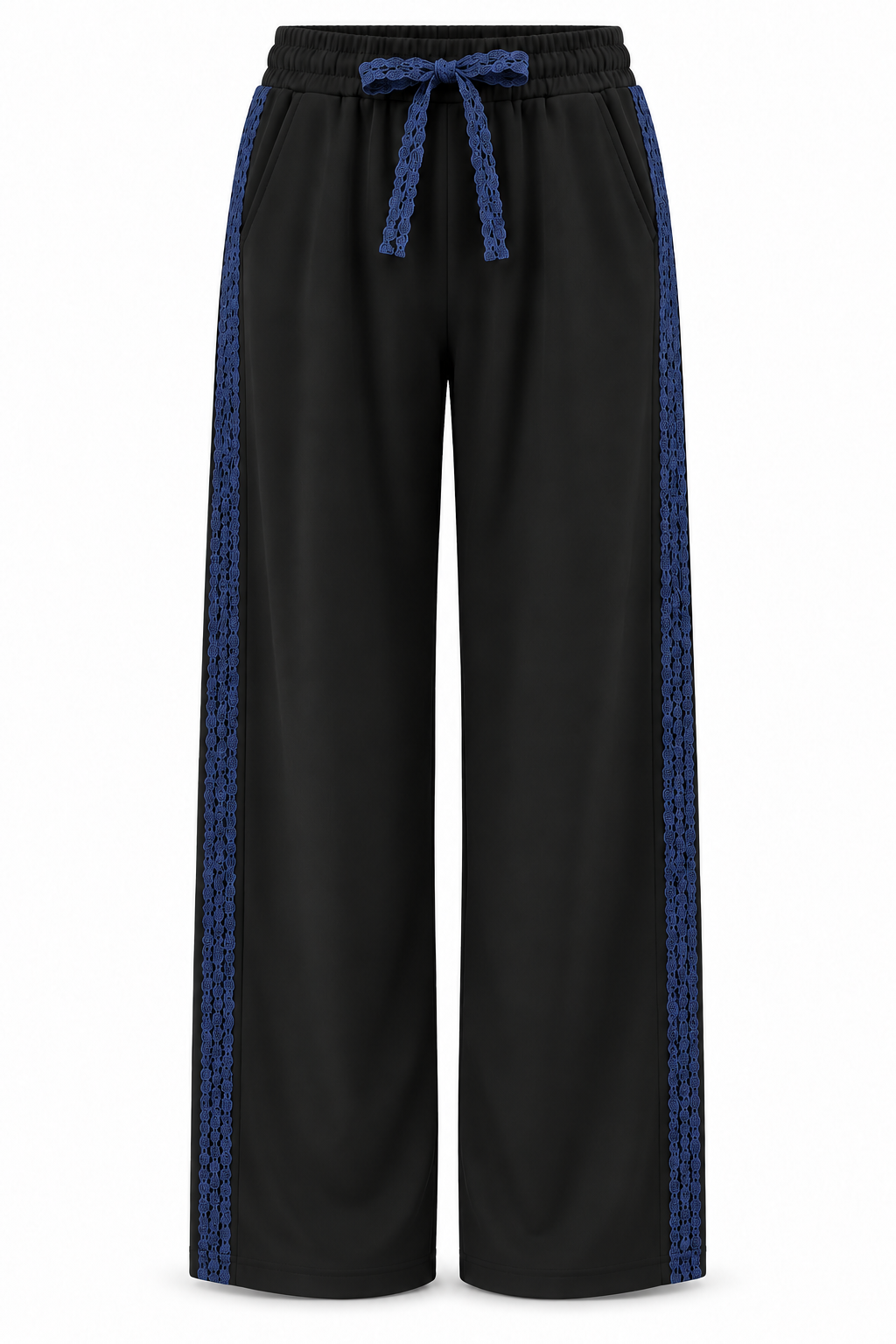 Pantalón negro con encaje azul marino, vista frontal