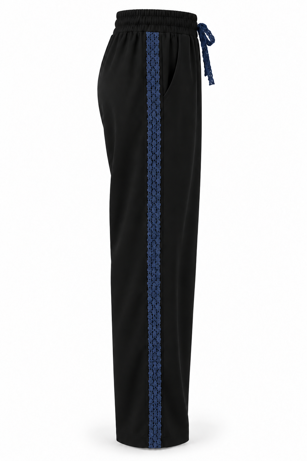 Pantalón negro con encaje azul marino, vista lateral-1