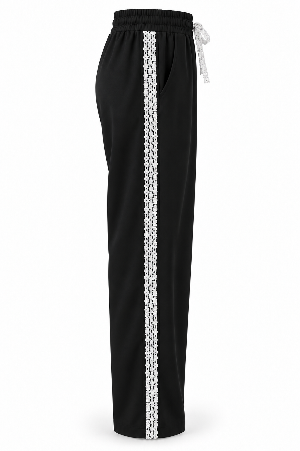 Pantalón negro con encaje blanco, vista lateral-1
