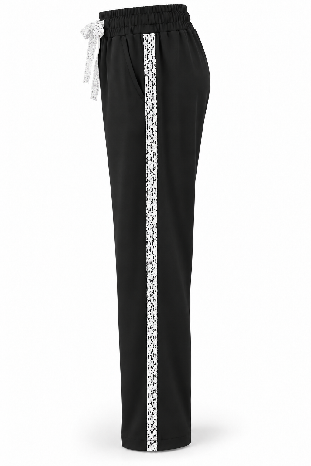 Pantalón negro con encaje blanco, vista lateral-2