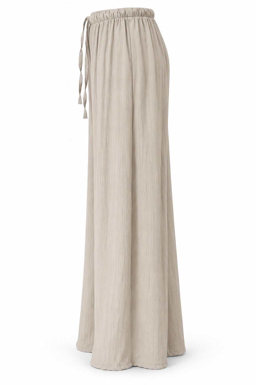 Pantalón beige fluido con cordón — vista lateral-2