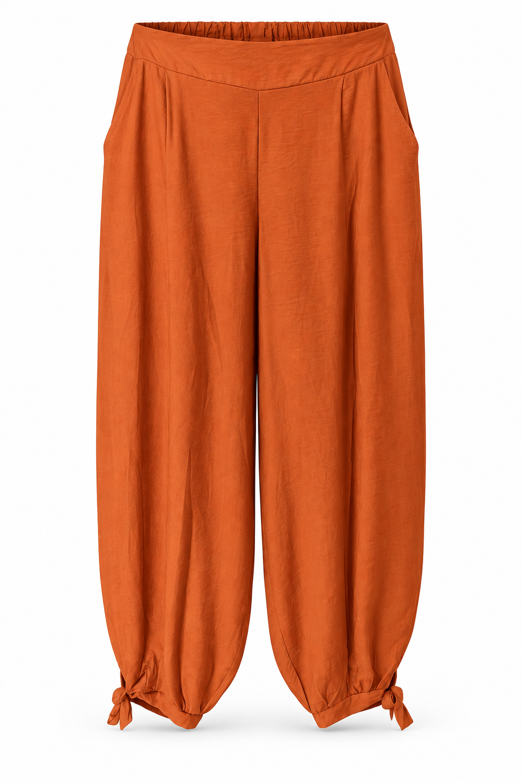Pantalón con nudos en los bajos — Teja — frontal