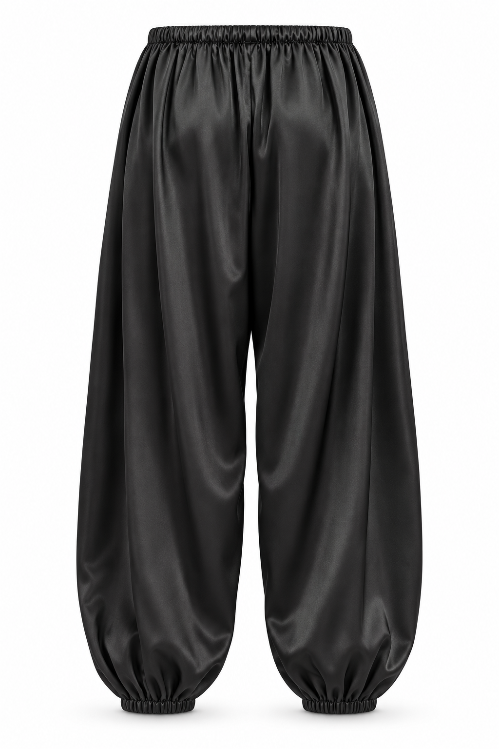 Pantalón satinado bombacho con cintura elástica y cordón — negro-espalda