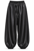 Pantalón satinado bombacho con cintura elástica y cordón — negro-frente